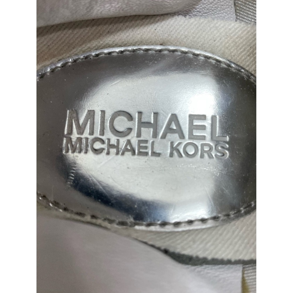 Michael Kors Felix Slip On Sneakers Womens 7 White Silver Mesh Logo Excellent - Picture 2 of 16